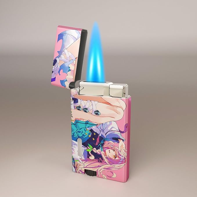 Pink Anime Girl Windproof Flame Adjustable Lighter,Cool,Jet Torch Flame Lighters,Butane Refillable Torch,BBQ Candles Camping (No Butane Fuel)