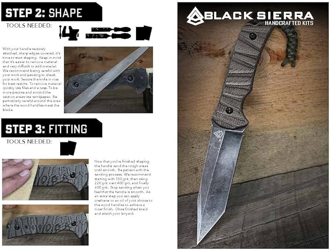 Black Sierra Japanese Tanto Knife Building Kit, Handmade Knife Kit w/Stonewashed Finished Steel Blade and Deluxe Leather Sheath, DIY Fixed Blade Gift for Men, Perfect for Father's Day Gift