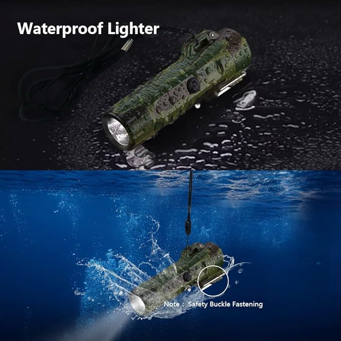 Electric Lighter Rechargeable, Waterproof Lighter Plasma Lighter with Flashlight Windproof ARC Lighter Flameless for Camping Hiking(Camouflage)