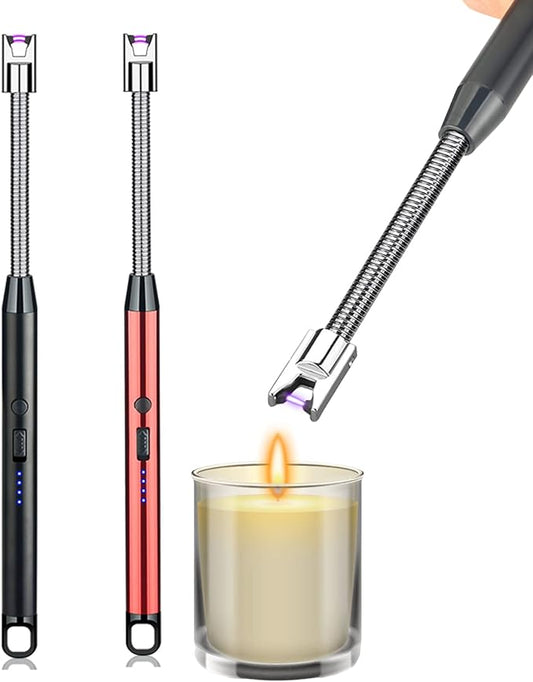 2 Pack Candle Lighter,Arc Lighter with USB Charging,Flameless Windproof,LED Battery Display,Safety Switch,Rotate 360 Degrees,for Aromatherapy,Candles,BBQ,Camping.(Black&Red)…