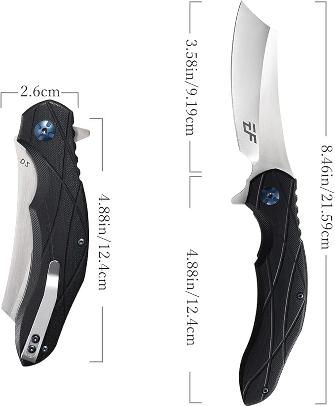 Eafengrow EF919 Folding Knife with Pocket Clip D2 Steel Blade G10 Handle Scales EDC Tool Outdoor Knives for Camping Fishing Hiking(Black)