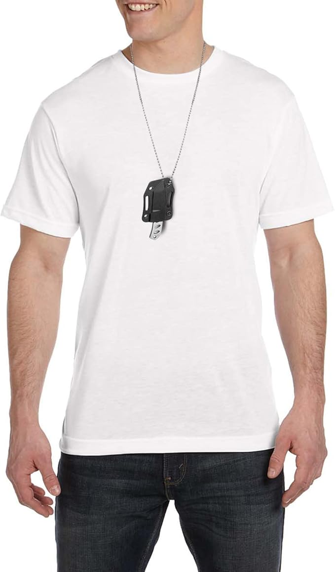 Small Neck Knife Mini Full Tang EDC Tanto Fixed Blade Knife with Kydex Sheath and Necklace - Cool Tactical Pocket Knives for Men and Women - Survival Camping Hiking Boy Scout Tools (White)