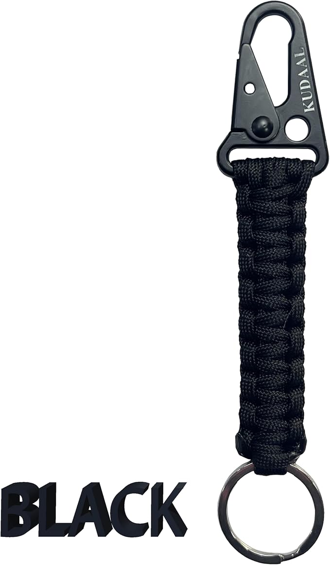 Paracord Keychain with Carabiner, Key Fob Braided Lanyard Keychain with Utility Ring & Enlarged Mouth Clip