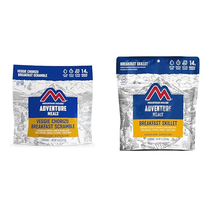 Mountain House 2-Servings Veggie Chorizo Breakfast Scramble & Breakfast Skillet Freeze-Dried Backpacking Camping Food Gluten-Free