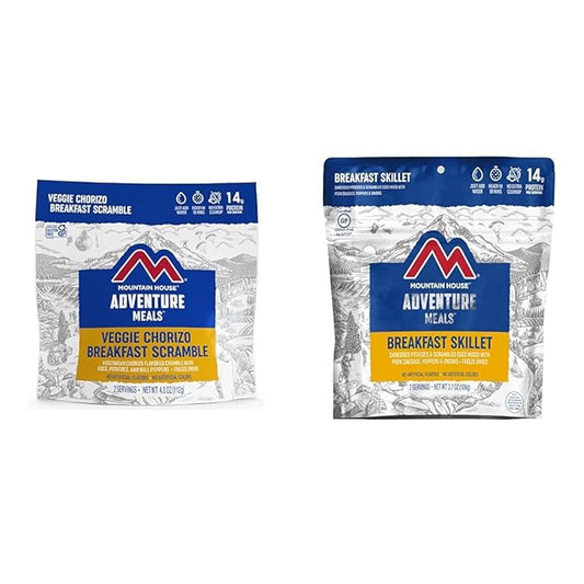 Mountain House 2-Servings Veggie Chorizo Breakfast Scramble & Breakfast Skillet Freeze-Dried Backpacking Camping Food Gluten-Free