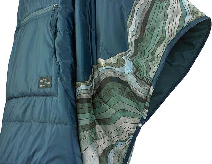 Therm-a-Rest Honcho Poncho Wearable Hoodie Blanket, Outerspace Blue Topo Wave Print