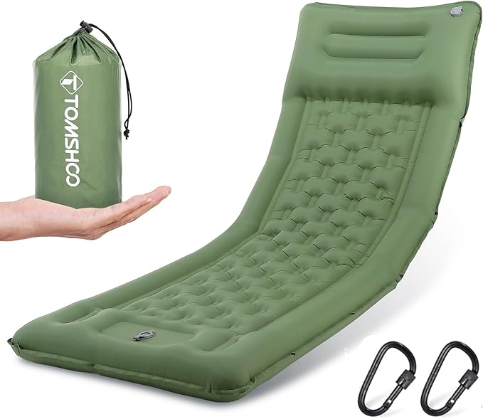 TOMSHOO Sleeping Pad, Ultralight Camping Mat Inflatable Sleeping Mat 77''X28'' Camping Mattress with Pillow Built-in Foot Pump with 2 Carabiners for Camping, Hiking, Travel, Tent