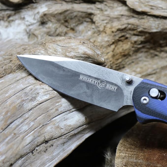 WHISKEY BENT HAT CO. Catch Pin Lock Folding Pocket Knife w/Clip Drop Point Blade Thumbstud Opening 440C Stainless Steel (Squall, 4.5" - Closed Length)