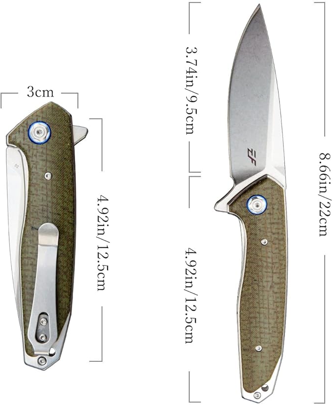 Eafengrow EF972 Folding Knife, D2 Steel Blade Micarta Handle Pocket Knife Folder for Outdoor Camping Hiking Working EDC Tool Knife(army green)