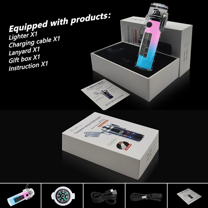 YOZWOO Rechargeable Lighter USB Lighter Double Arc Electric Lighter Plasma Lighter Waterproof Transparent Cool Lighter with Compass for Outdoor Adventure, Survival Tactical Gear(Pink Blue)