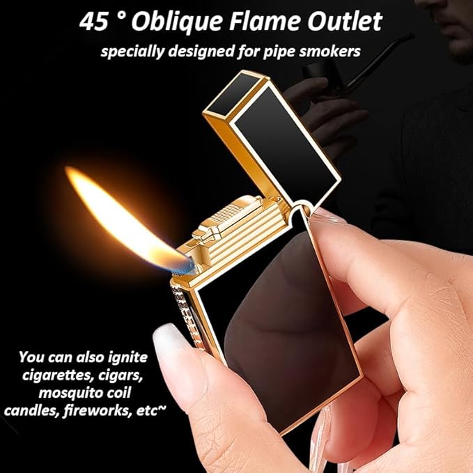 Lighters Soft Flame Lighter Windproof Refillable Butane Traditional Cigar Lighter Good for Cigarette Cigar Candle Camping Hiking Fishing BBQ (Silver)
