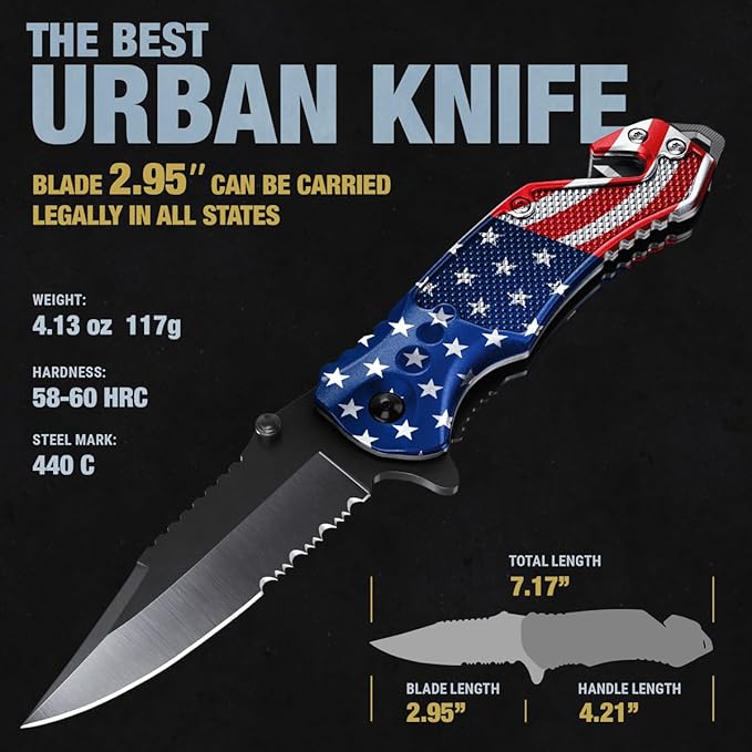 GOOD WORKER Pocket Knife American Flag - Small Legal Knives fo EDC - Patriotic American Gifts - US Flag Tactical Folding Knives for Men Boys Teenage - Nice Hand Folding Knife United States 6680 F