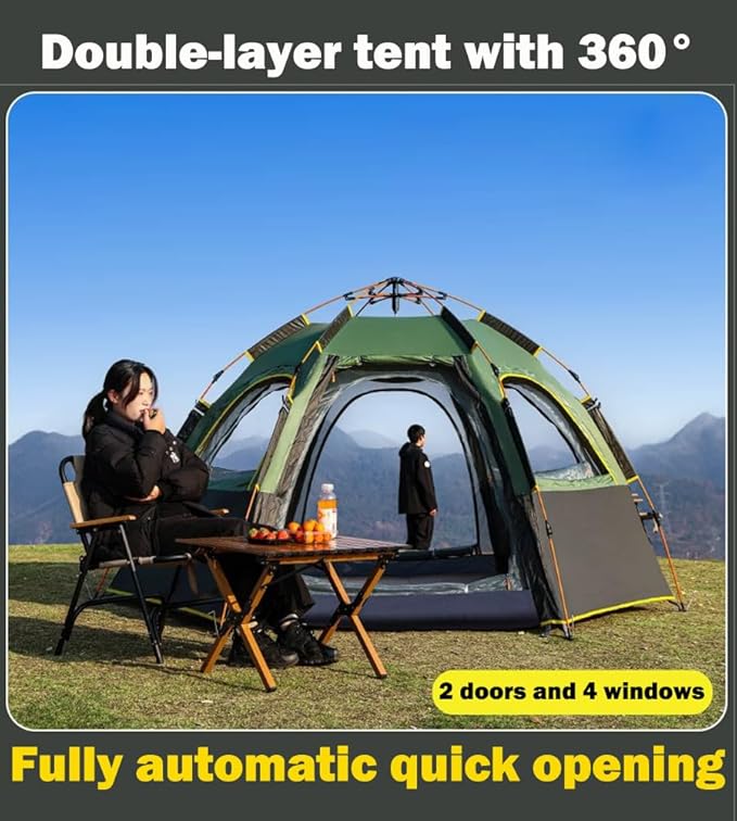 Camping Tent with Instant Setup, 2/3 Person Weatherproof Tent Easy Quick Set Up in 60 Seconds with Rainfly Backpack Tent for Family Camping & Hiking, Upgraded Ventilation,Center Height 66-inch