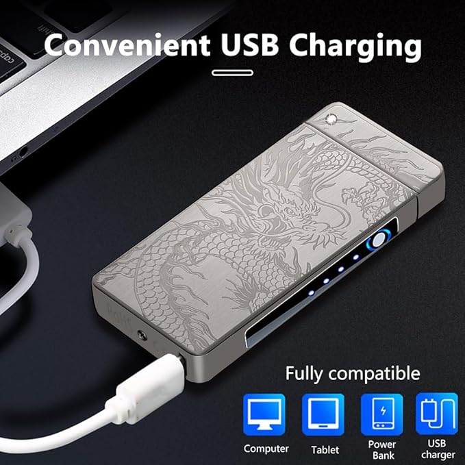 SKRFIRE Plasma Lighter Rechargeable USB Electric Candle Lighter Electronic Torch Arc Lighter Cool Dragon Lighter High Power Flame Lighter with LED Power Display for Camping, Hiking(Black Dragon)