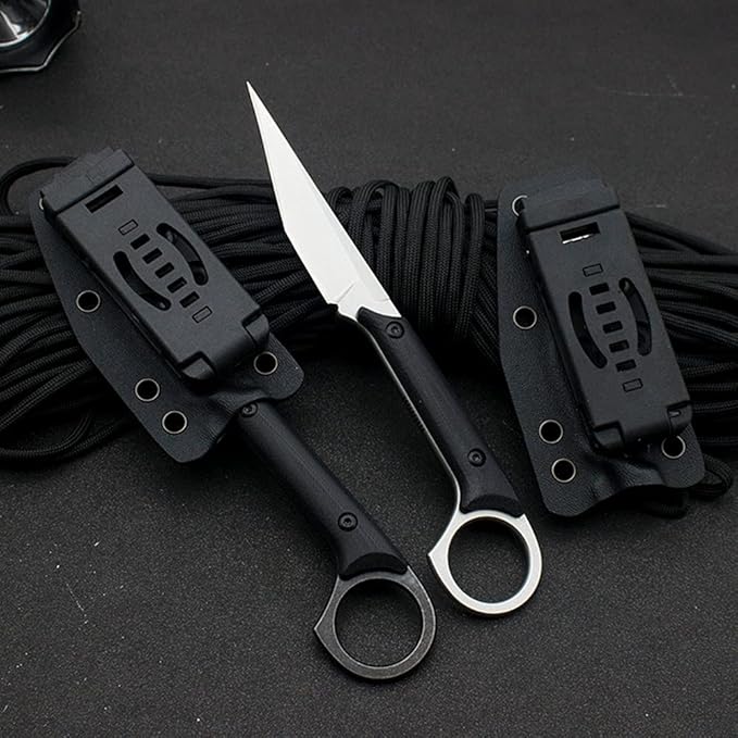 GTK140 Fixed Blade Knife, D2 Steel Blade G10 Handle EDC Tool Knife for Outdoor Camping Hiking Hunting(silver)