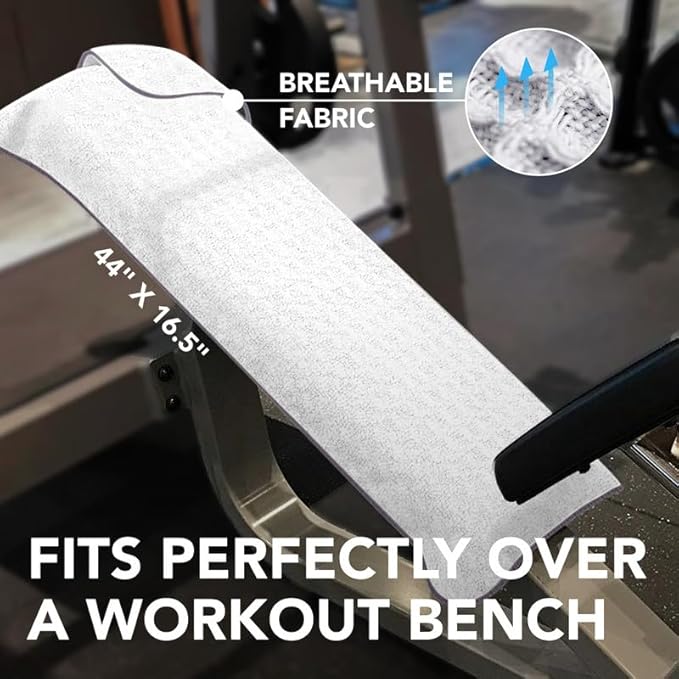 Gym Towels for Sweat 44" x 16.5" (2 Pack) - Absorbent Waffle Fabric Texture Yoga Towel for Gym, Sports, and Exercise - Odor-Free, and Lightweight - for Men and Women - White
