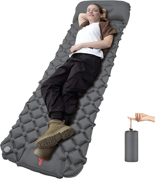 DDD Ultra-Light Inflatable Camping Sleeping Pad with its Built-in Foot Pump and Pillow - The Ultimate Camping pad, Hiking pad, Backpacking Pad and Lightweight for a Outdoor Sleep——Gray