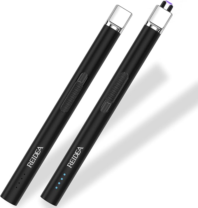 REIDEA Lighters 2 Pack S4 Pro Electric USB Rechargeable Safety Lock with LED Battery Indicator Flameless Windproof Arc Plasma Lighter for Candle (Obsidian Black)