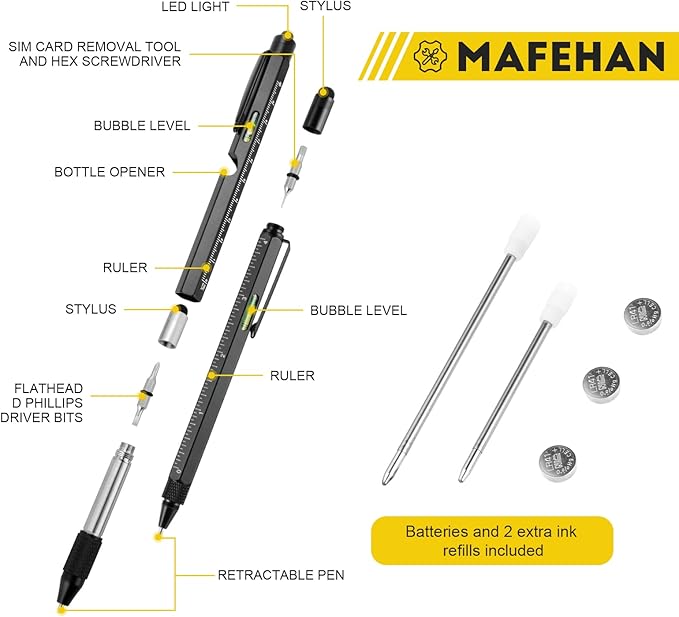 Father's Day Gifts from Daughter Son Wife, 9 in 1 Multitool Pen, Gifts for Men Who Have Everything, Unique Gifts for Dad from Daughter Son, Dad Gifts for Him, Husband, Grandpa, Boyfriend - All Black