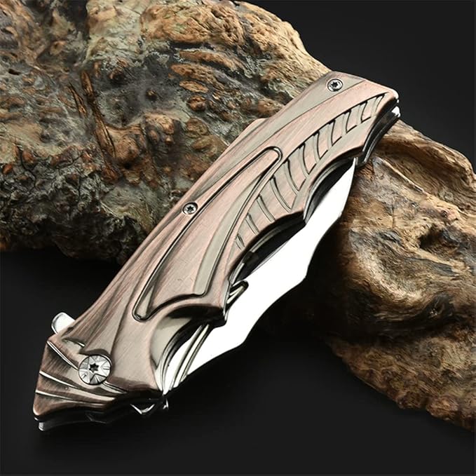 Copper Handle Stainless Steel Side Lock Folding Camping Knife for Fishing,Camping,Survival,and EDC