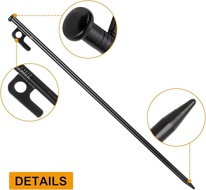 12 Pcs 16 Inch Tent Stakes Heavy Duty Metal Tent Pegs,Camping Steel Tent Stakes for Unbreakable and Inflexible Camping Backyard Rocky Ground