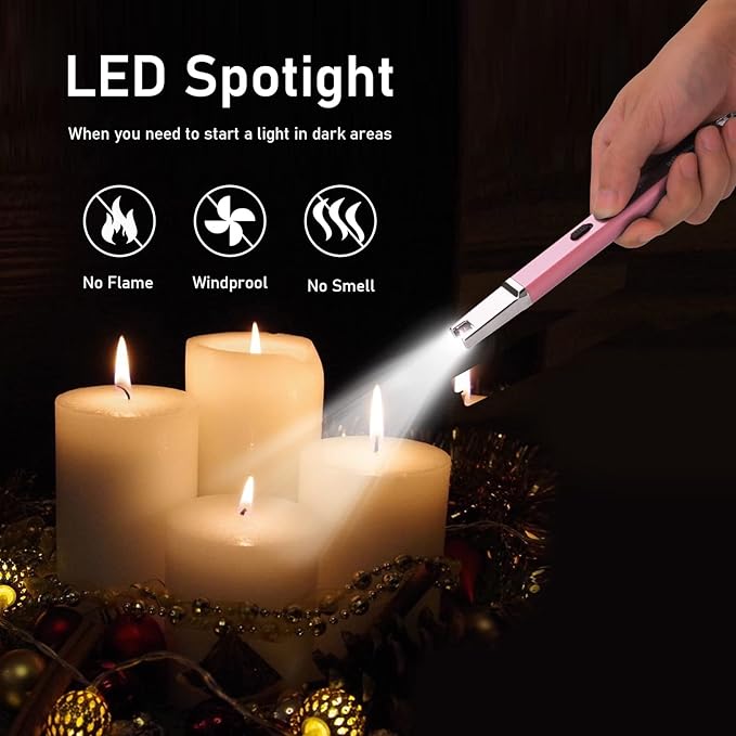 Lighter Electric Candle Lighter 2 packs Upgraded Rechargeable Candle Lighter with LED Flashlight Windproof Flameless and Hanging Hook LED Battery Display Arc Lighter for Candle Grill Camping