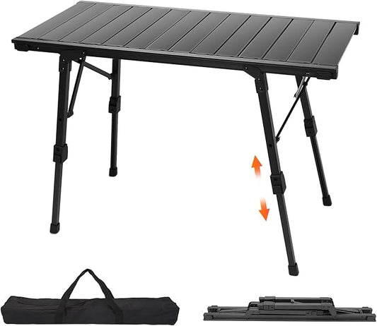 Folding Camping Table, Portable Outdoor IGT Camp Table, Foldable Picnic Table, Outdoor IGT Cook System with Carry Bag, Ultralight Aluminum, Adjustable Height, for Beach, Backyard,BBQ