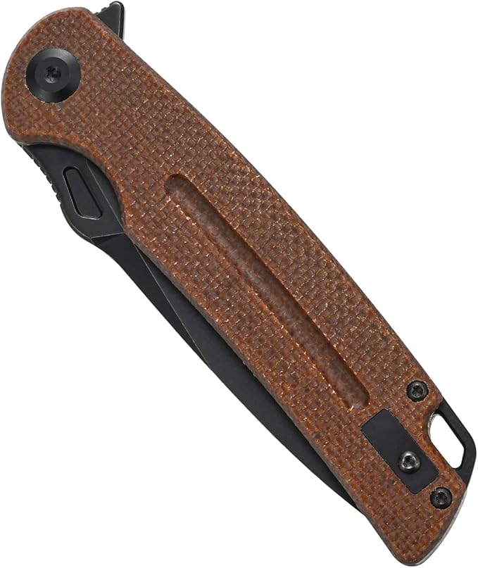 Sitivien ST137 Folding Knife,D2 Satin Blade,Micarta Handle EDC Tool Knife for Outdoor Hiking Camping Fishing(Brown)