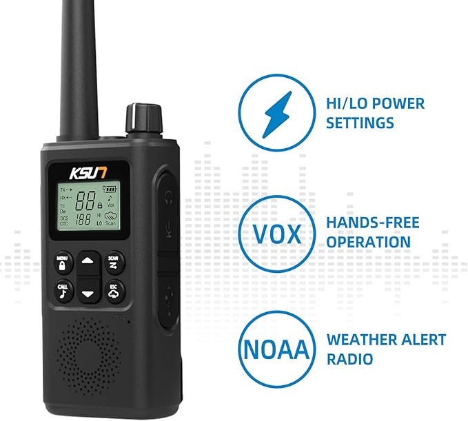 1 Pack Walkie Talkies, KSUN TFSI GZ30 Two-Way Radio Long Range with Receive Two Channels simultaneously LED Flashlight VOX LCD Display Tpye-C for Hiking Camping Trip(1 Pack)