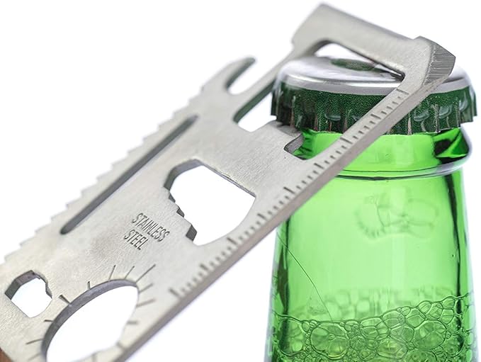 Stainless Steel Survival Pocket Tool - 11-in-1 Multipurpose Silver Beer Bottle Opener/Portable Wallet Pocket Size/Gifts for Men and Women(4-Pack)