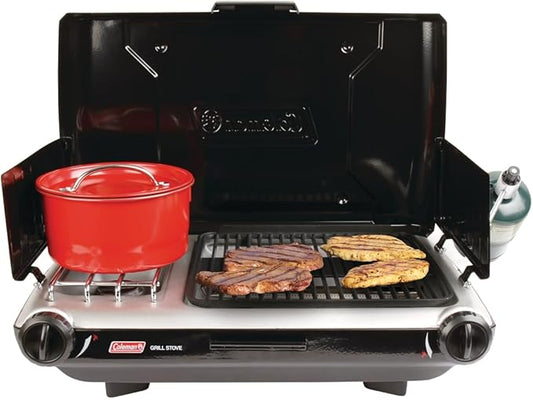 Coleman Tabletop 2-in-1 Camping Grill/Stove, 2-Burner Propane Grill & Stove for Outdoor Cooking with Adjustable Burners & Pressure Regulator, 20,000 BTUs of Power for Camping, Tailgating, Grilling