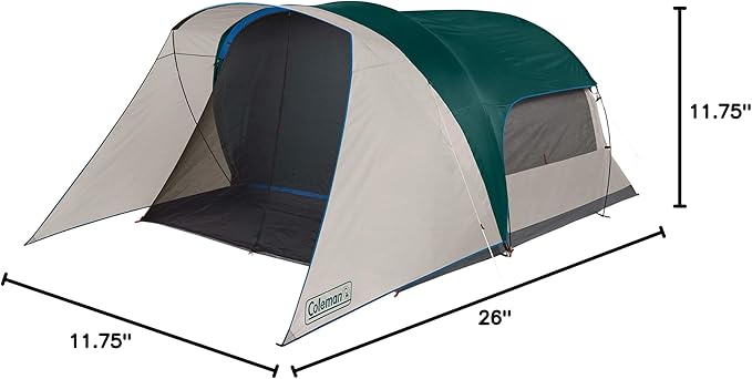 Coleman Cabin Camping Tent with Screened Porch, 4/6 Person Weatherproof Tent with Enclosed Screened Porch Option, Includes Rainfly, Carry Bag, Extra Storage, and 10 Minute Setup