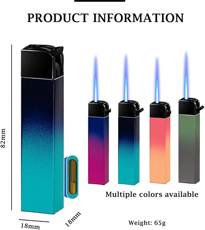 Torch Lighters, Jet Butane Lighters, Adjustable Flame Windproof Butane Refillable Gas with Visible Gas Tank for Candle, Grill, BBQ, Fireworks, Camping (Butane Not Included) (Blue Gradient)