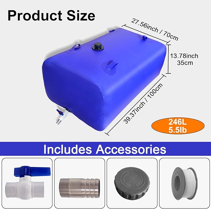 65Gallon/246L Water Storage Bladder,Large Capacity Collapsible Design Suitable for Outdoor, Easy to Carry Out
