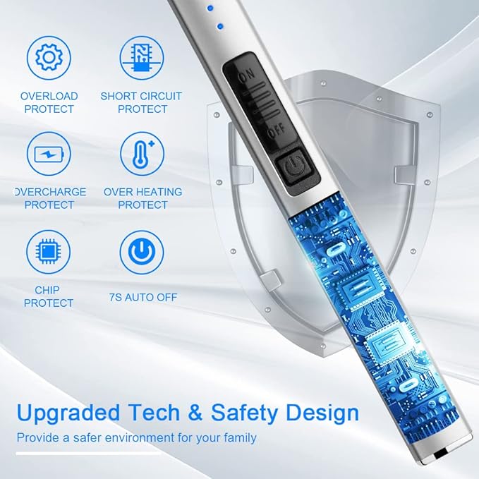 Electric Lighter Arc Windproof Flameless USB Lighter Rechargeable Lighter with Safety Lock for Candle BBQ Camping (Silver)