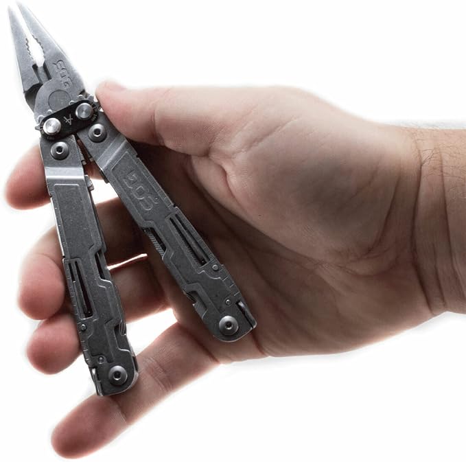 SOG PowerAccess Well-Rounded One-Handed Lightweight Daily Pocketable Stainless Steel Multi-Tool for Backcountry 18 Tools, Stone Wash