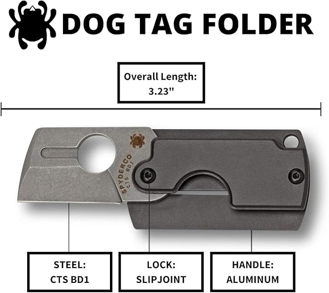 Spyderco Dog Tag Gen 4 Non-Locking Knife with 1.18" CTS BD1 Steel Blade and Durable Black Aluminum Handle - PlainEdge - C188ALP