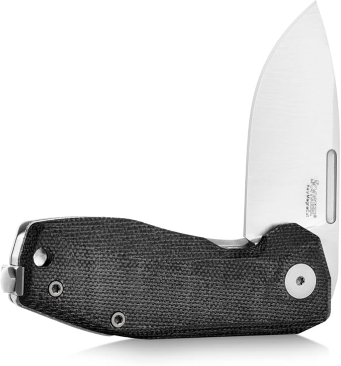 LionSTEEL NANO Titanium Frame Lock Folding Pocket Knife, Magnacut Steel Blade, Solid Handle Construction, Drop Point, Made in Italy (Black Micarta)