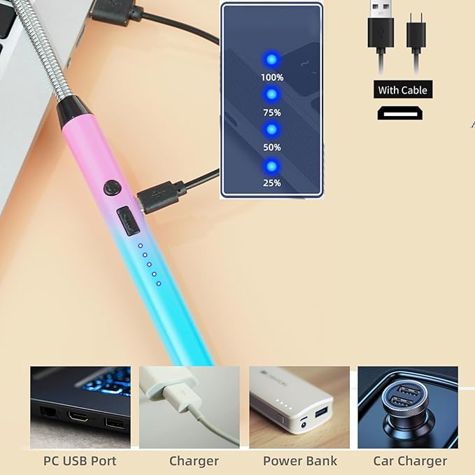 Gifts for Her,2 Pack Electric Lighters for Candle,Flameless Candle Lighter with USB Charging, Windproof,Aromatherapy,Candles,BBQ,Kitchen,Camping,Gifts for Mom, Stocking Stuffers. (Gradient Pink)
