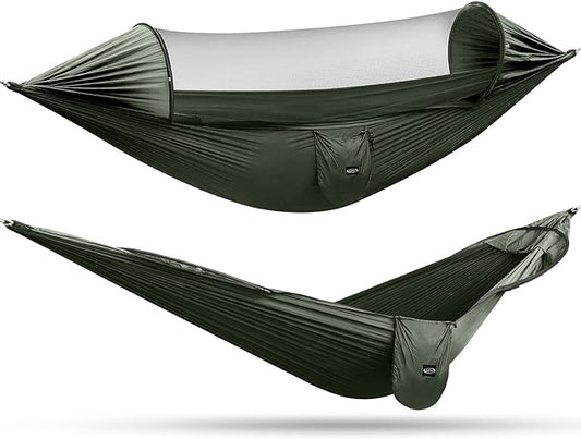 G4Free Large Camping Hammock with Mosquito Net 2 Person Pop-up Parachute Lightweight Hanging Hammocks Tree Straps Swing Bed for Outdoor Backpacking Backyard Hiking