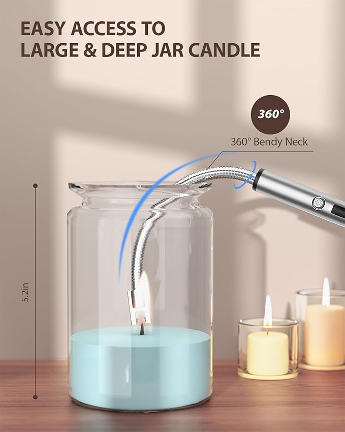 RONXS Lighter Electric Lighter Rechargeable Arc USB Candle Lighters with LED Battery Display, Flexible Neck Windproof Flameless Plasma Long Lighters for Candle BBQ Camping