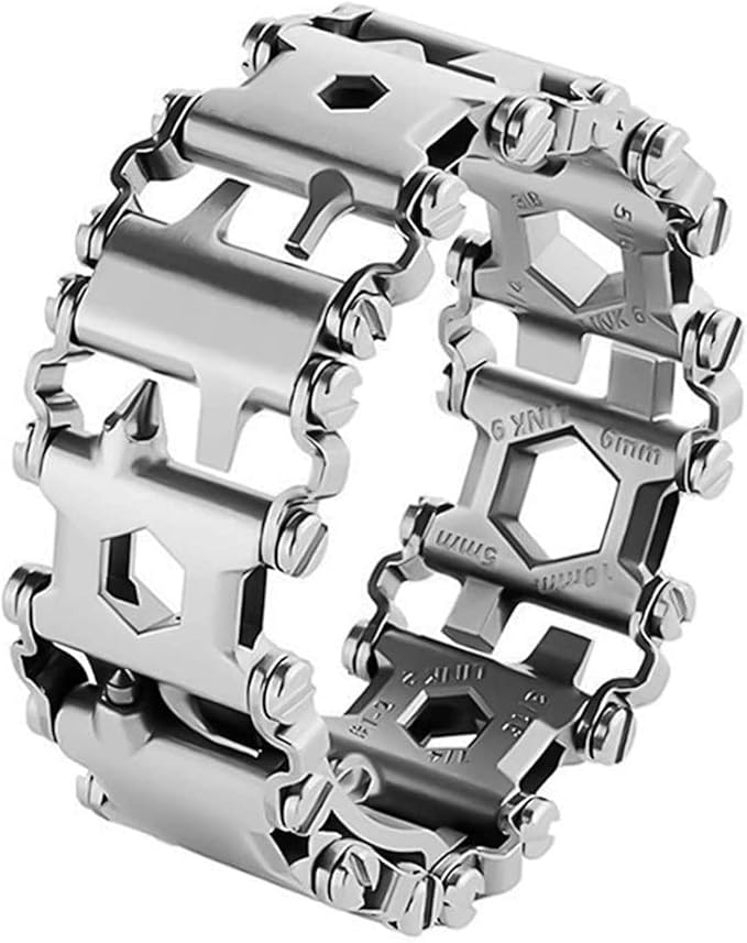 Multitool Bracelet 29 in 1, 22cm Stainless Steel, Multi Tool Bracelet for Men Outdoor Travel Watch Strap, Multifunctional Wristbands, Portable Wearable Multitool Trend Bracelet with A Pry Tool