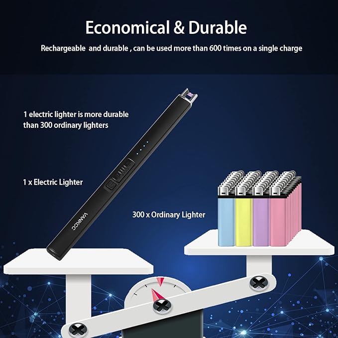 Electric Candle Lighter Plasma Arc Lighters USB Long Stick Lighters Windproof Flameless with Rechargeable Battery Safety Lock for Candle Camping BBQs Fireworks (Black)