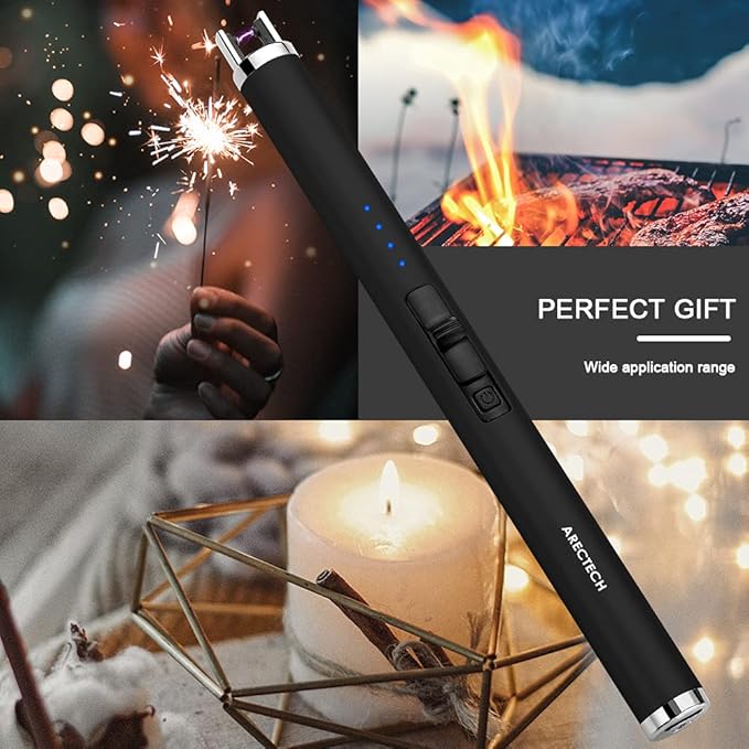 ARECTECH Electric Arc Plasma Lighters for Candle Rechargeable, Kitchen Camping Type-C Black