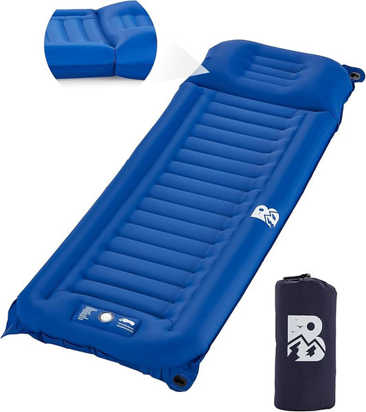 Sleeping Pad for Camping 6 Inches Thick Self Inflatable Ultra Lightweight Sleep Mat with Built-in Pillow & Pump Compact for Backpacking Hiking Tent Travel w/Carrying Bag 77.5''LX27''W, Blue