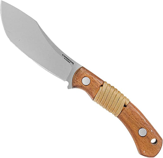 Condor Tool & Knife Mountaineer Trail Knife | Hunting Knife | 440C Stainless Steel Full Tang Knife with a Walnut Handle and Hand Crafted Welted Leather Sheath | 4.14in Blade | 7.76oz (3.5mm Thick)