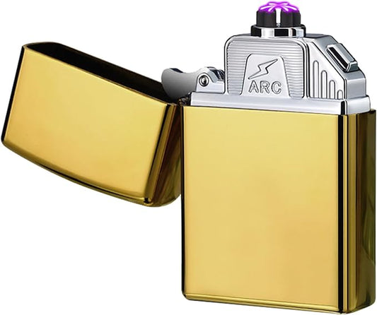 Electric Lighter USB C Rechargeable Lighter Six Plasma Arc Lighter Cool Unique Lighter Windproof Flameless Lighter with High Power Battery Electronic Lighter for Candle, Fireworks, Incense (Gold)