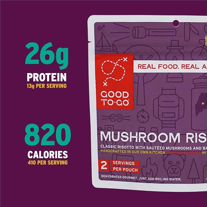 GOOD TO-GO Mushroom Risotto | Camping Food, Backpacking Food | Just Add Water Meals, Backpacking Meals | Dehydrated Meals Taste Better Than Freeze Dried Meals