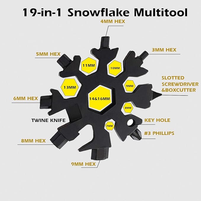 6PCS 19-in-1 Snowflake Multitool, Portable Stainless Steel Wrench,Bottle Opener/Flat Phillips Screwdriver Kit/Wrench for Outdoor Camping,Travelling for Christmas Gift(Black)