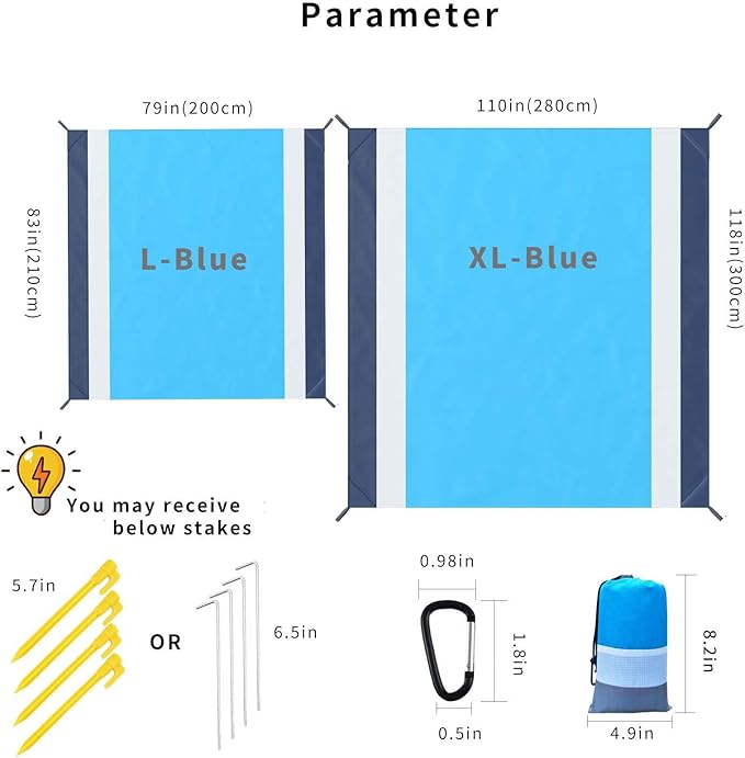 Beach Blanket Sandproof Waterproof, Large Beach Mat Lightweight Portable Quick Drying for Picnic Camping Hiking Travel Beach Accessories (1, BlueWhiteGrey, 83x79 Inches)